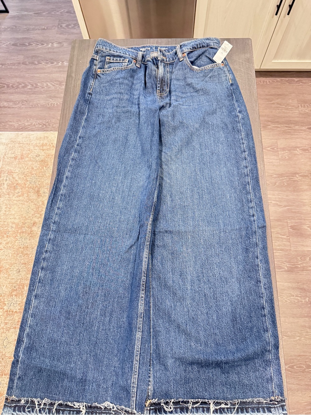 Old Navy Women's Wide-Leg Blue Denim Jeans - Frayed Hem